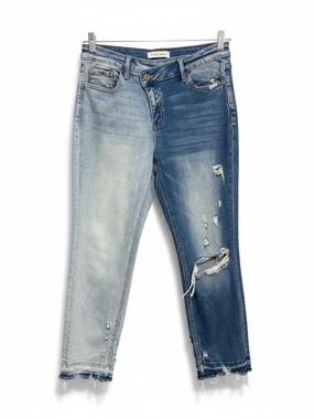 Flying Monlkey Crossover Waistband Two Tone Jeans Blue